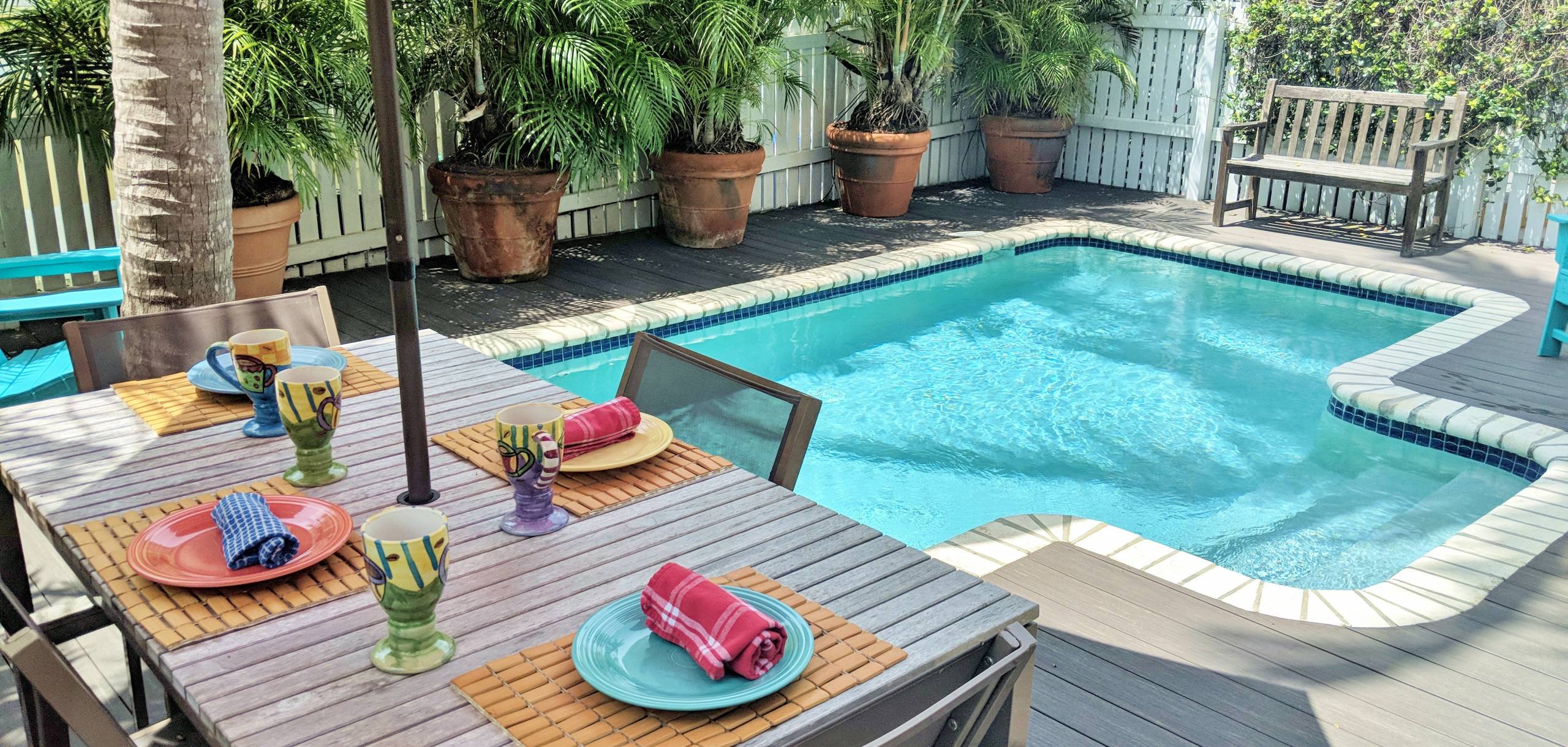 A pool side table set for entertaining